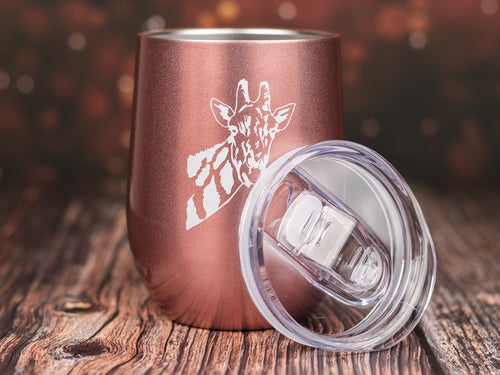 Giraffe Rose Gold - 12 Ounce Stainless Steel Rose Gold Wine or Coffee Tumbler with Sliding Lid by Jenvio