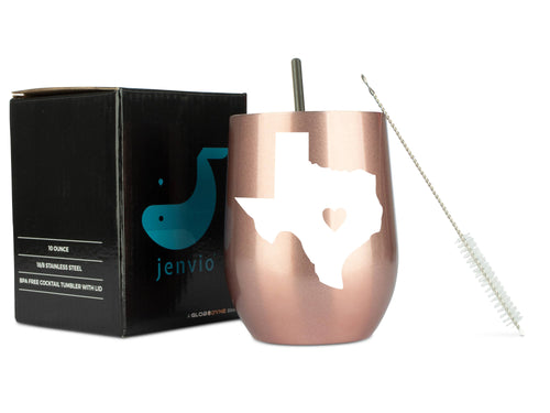 Texas State Flag - 12 Ounce Rose Gold Stainless Steel Wine/Coffee Tumbler with Premium Sliding Lid by JENVIO