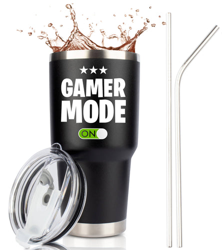Gamer Mode ON - XL 30 Ounce Stainless Steel Black Travel Tumbler with Premium Sliding Lid by Jenvio