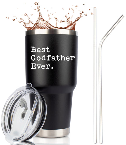Best Godfather Ever - XL 30 Ounce Stainless Steel Black Travel Tumbler with Premium Sliding Lid by Jenvio