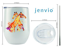 Load image into Gallery viewer, Giraffe Watercolor 12 Ounce White Stainless Steel Wine Tumbler with Lid and 2 Straws by JENVIO