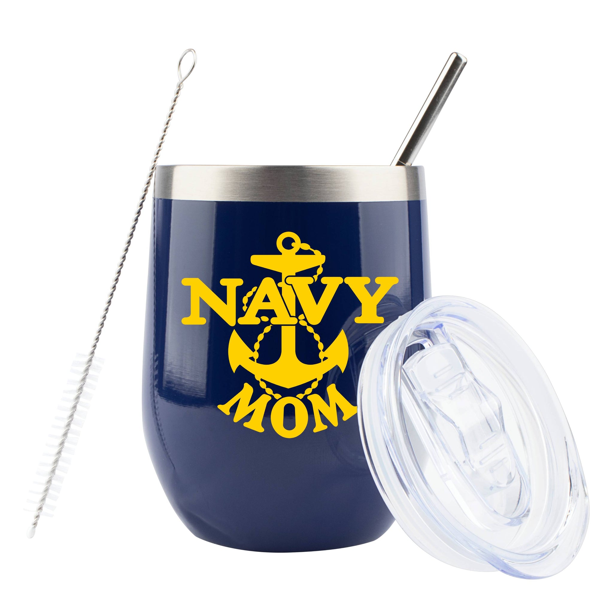 Navy Mom - 12 Ounce Indigo Stainless Steel Wine/Coffee Tumbler with Sl –  Jenvio