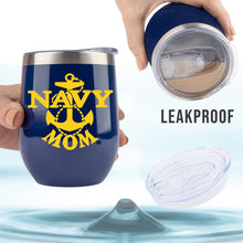 Load image into Gallery viewer, Navy Mom - 12 Ounce Indigo Stainless Steel Wine/Coffee Tumbler with Sliding Lid by Jenvio