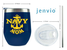 Load image into Gallery viewer, Navy Mom - 12 Ounce Indigo Stainless Steel Wine/Coffee Tumbler with Sliding Lid by Jenvio