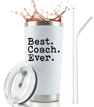 Load image into Gallery viewer, Coach Gifts | Best Coach Ever | 20 Ounce White Stainless Steel Travel Tumbler/Mug for Coffee or Cold Drinks by JENVIO