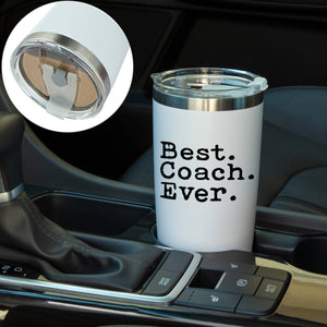 Coach Gifts | Best Coach Ever | 20 Ounce White Stainless Steel Travel Tumbler/Mug for Coffee or Cold Drinks by JENVIO