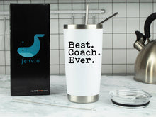 Load image into Gallery viewer, Coach Gifts | Best Coach Ever | 20 Ounce White Stainless Steel Travel Tumbler/Mug for Coffee or Cold Drinks by JENVIO