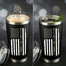 Load image into Gallery viewer, Army Camo American Flag - 20 Ounce Black Stainless Steel Tumbler with Premium Sliding Lid by JENVIO