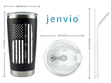 Load image into Gallery viewer, Army Camo American Flag - 20 Ounce Black Stainless Steel Tumbler with Premium Sliding Lid by JENVIO