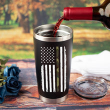 Load image into Gallery viewer, Army Camo American Flag - 20 Ounce Black Stainless Steel Tumbler with Premium Sliding Lid by JENVIO