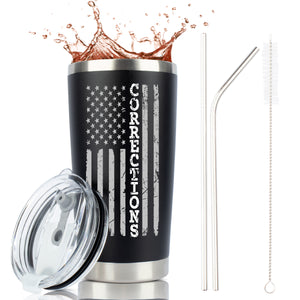 "Corrections" Silver Line Flag 20oz Black Matte Stainless Steel Tumbler