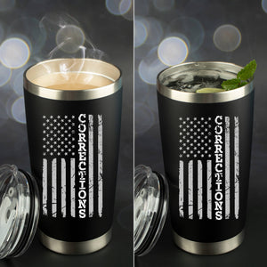 "Corrections" Silver Line Flag 20oz Black Matte Stainless Steel Tumbler