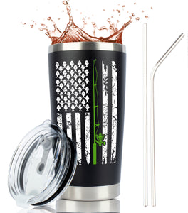 "Fishing Flag" - Fisherman Gifts - 20 Ounce Black Stainless Steel Tumbler with Sliding Lid