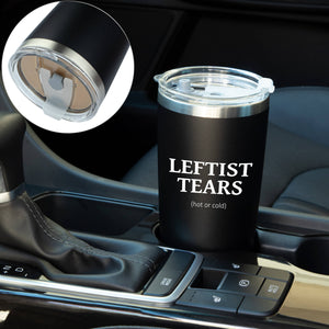 "Leftist Tears - Hot or Cold" 20oz Black Matte Stainless Steel Tumbler with Premium Sliding Lid from JENVIO