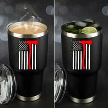 Load image into Gallery viewer, Firefighter Ax Flag 30 Ounce Black Stainless Steel Tumbler with Lid and 2 Straws by JENVIO