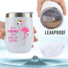 Load image into Gallery viewer, Flamingo Gifts for Women | 12 OUNCE Pink White Wine/Coffee Insulated Stainless Steel Tumbler/Mug with Lid | Unique Female Encouragement Pink Design Glass Decor Drinking Cup by JENVIO (12 Ounce)