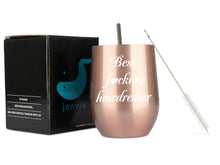 Load image into Gallery viewer, Best Hairdresser 12oz Rose Gold Stainless Steel Wine Tumbler with Lid and Straw by JENVIO