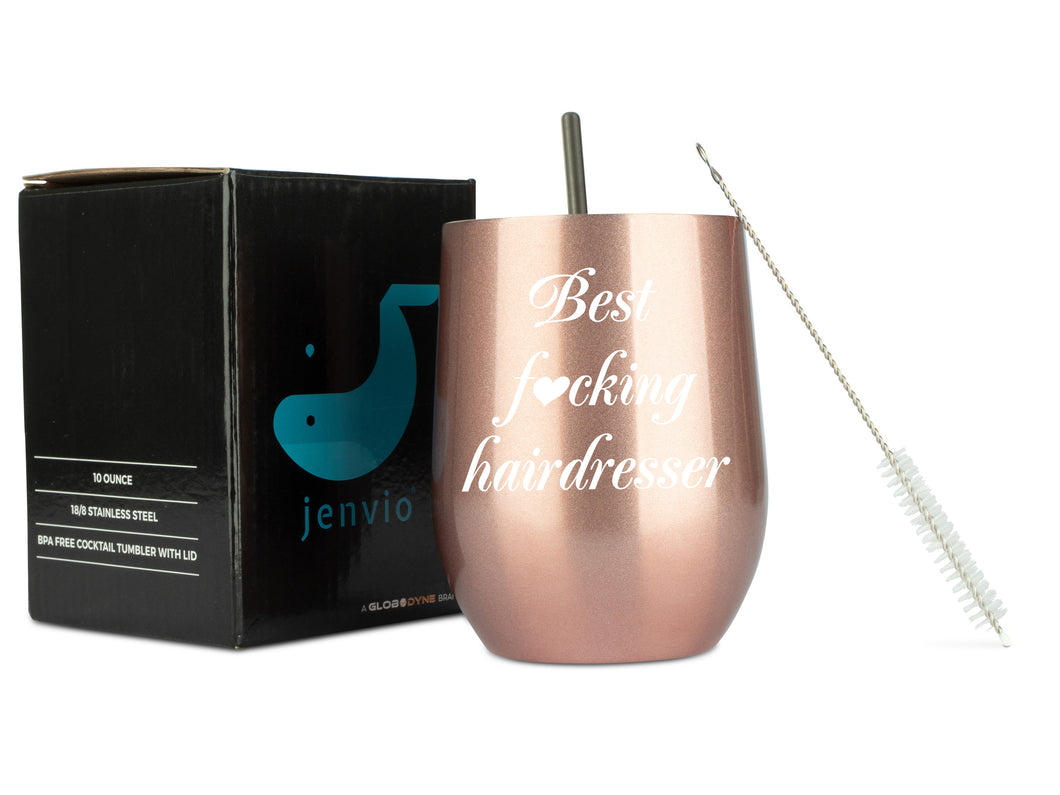 Best Hairdresser 12oz Rose Gold Stainless Steel Wine Tumbler with Lid and Straw by JENVIO