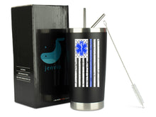 Load image into Gallery viewer, Paramedic EMT Flag 20 Ounce Stainless Steel 20 Ounce Tumbler with Lid and 2 Straws by JENVIO