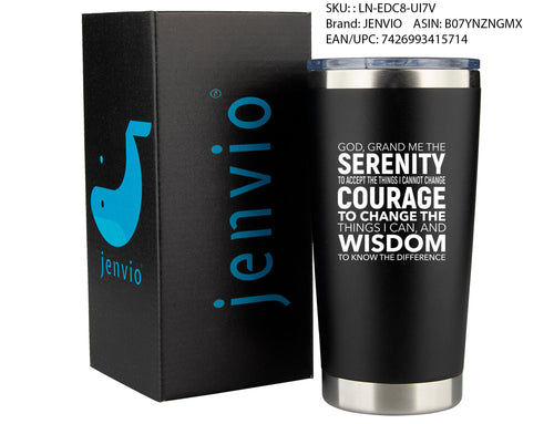 Serenity Prayer Black 20 Ounce Stainless Steel Tumbler with Sliding Lid by Jenvio
