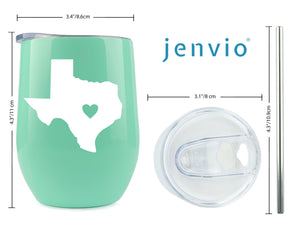 Texas State 12 Ounce Teal Stainless Steel Wine Tumbler with Lid and 2 Straws by JENVIO