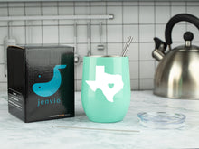 Load image into Gallery viewer, Texas State 12 Ounce Teal Stainless Steel Wine Tumbler with Lid and 2 Straws by JENVIO